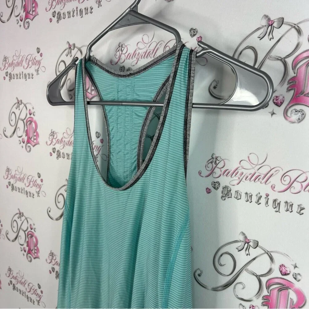 Lululemon tank top stripes racer back Teal Sleeveless Ruffle Hem Top ruffles